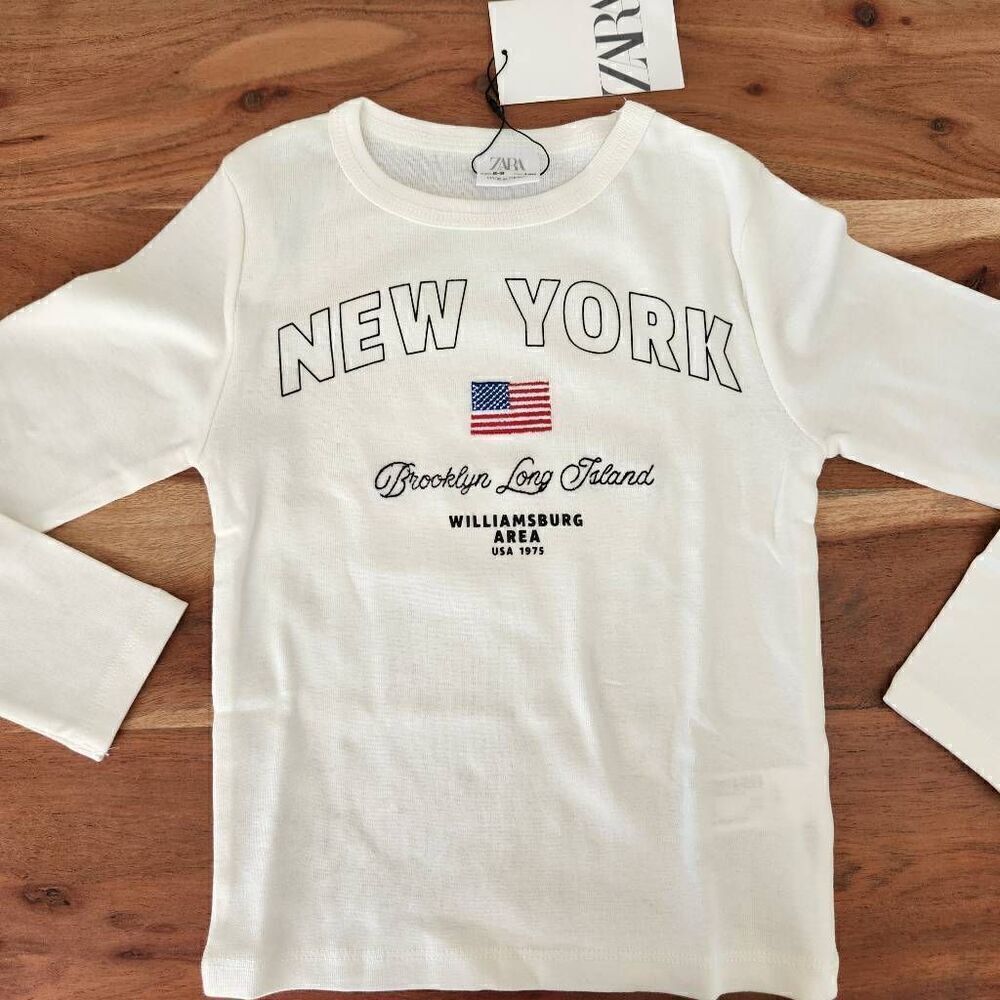 Zara 8-9 white long sleeve nwt Brooklyn New York shirt Long Island